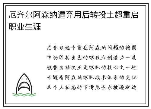 厄齐尔阿森纳遭弃用后转投土超重启职业生涯